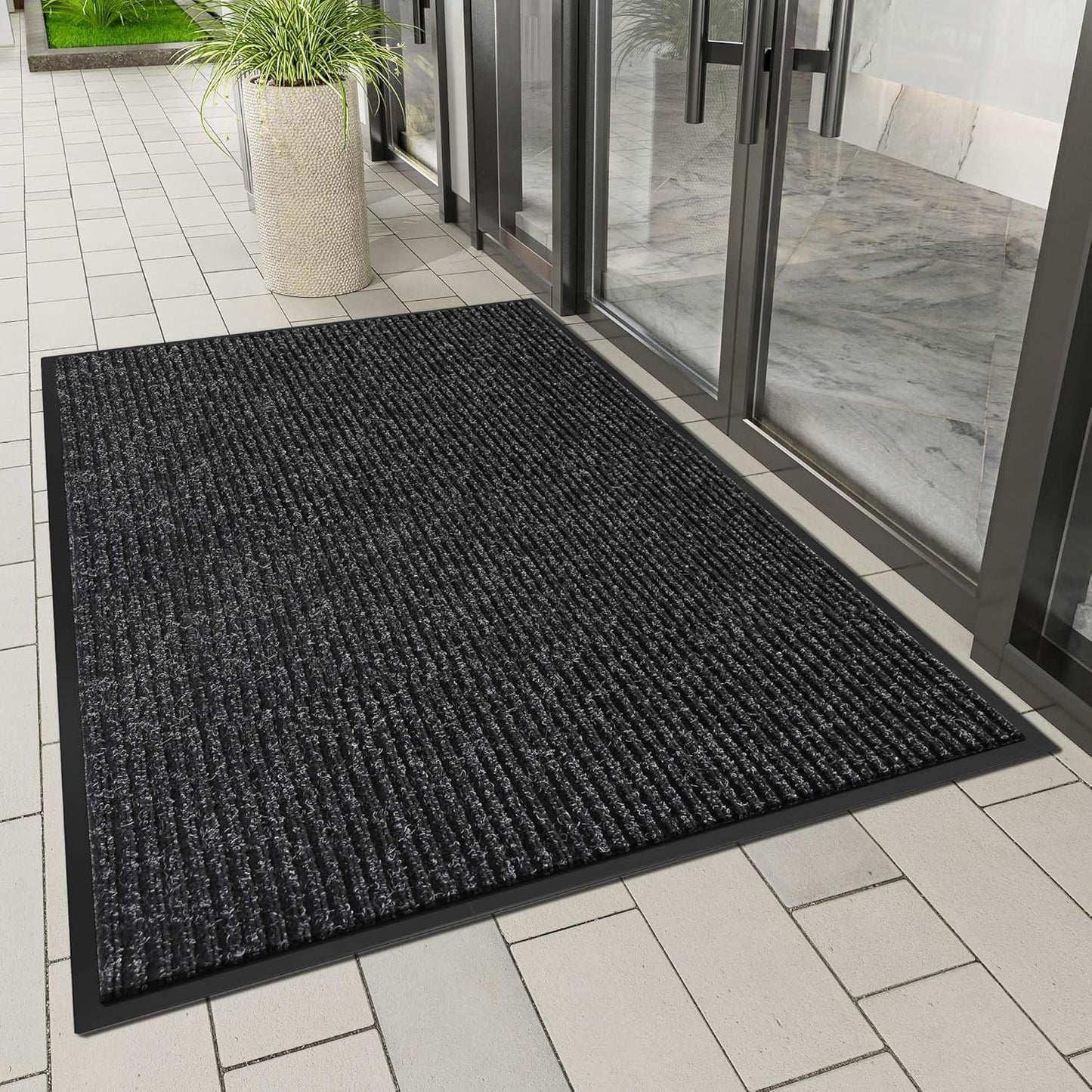 Indoor Outdoor Door Mat, 6' x 4' Doormat for Entryway, Rubber Backing Non Slip Front Door Mat Outside Entrance, Super Absorbent Commercial Floor Mat for Home Office, Black