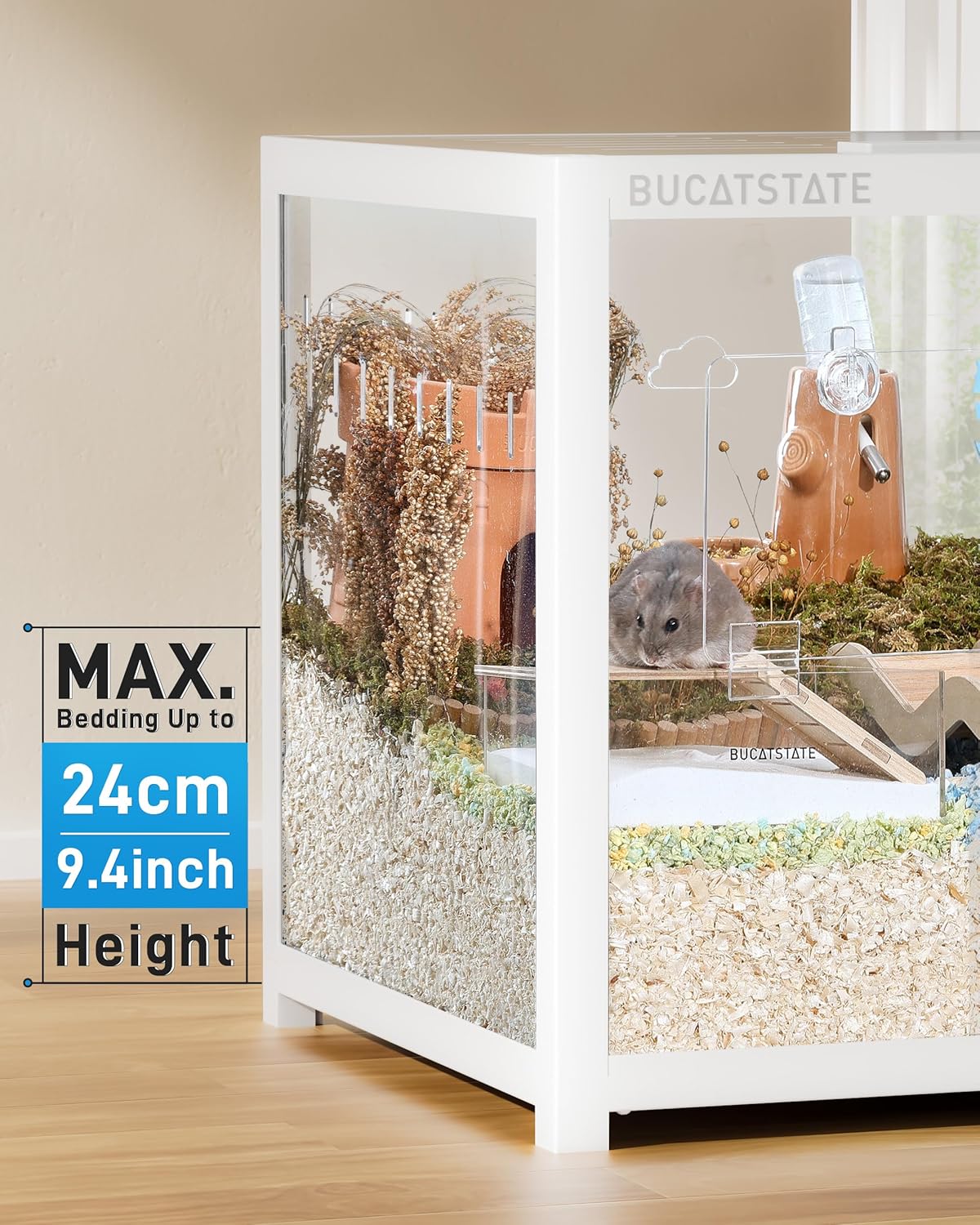 BUCATSTATE Hamster Cage 3.0: Metal Large Rat Cage Stackable with Top Access Easy Assemble 39.3L x 19.7W x 20.6H Inches Dwarf Syrian Hamster Tank for Gerbil Mouse (5.4 ft², White)