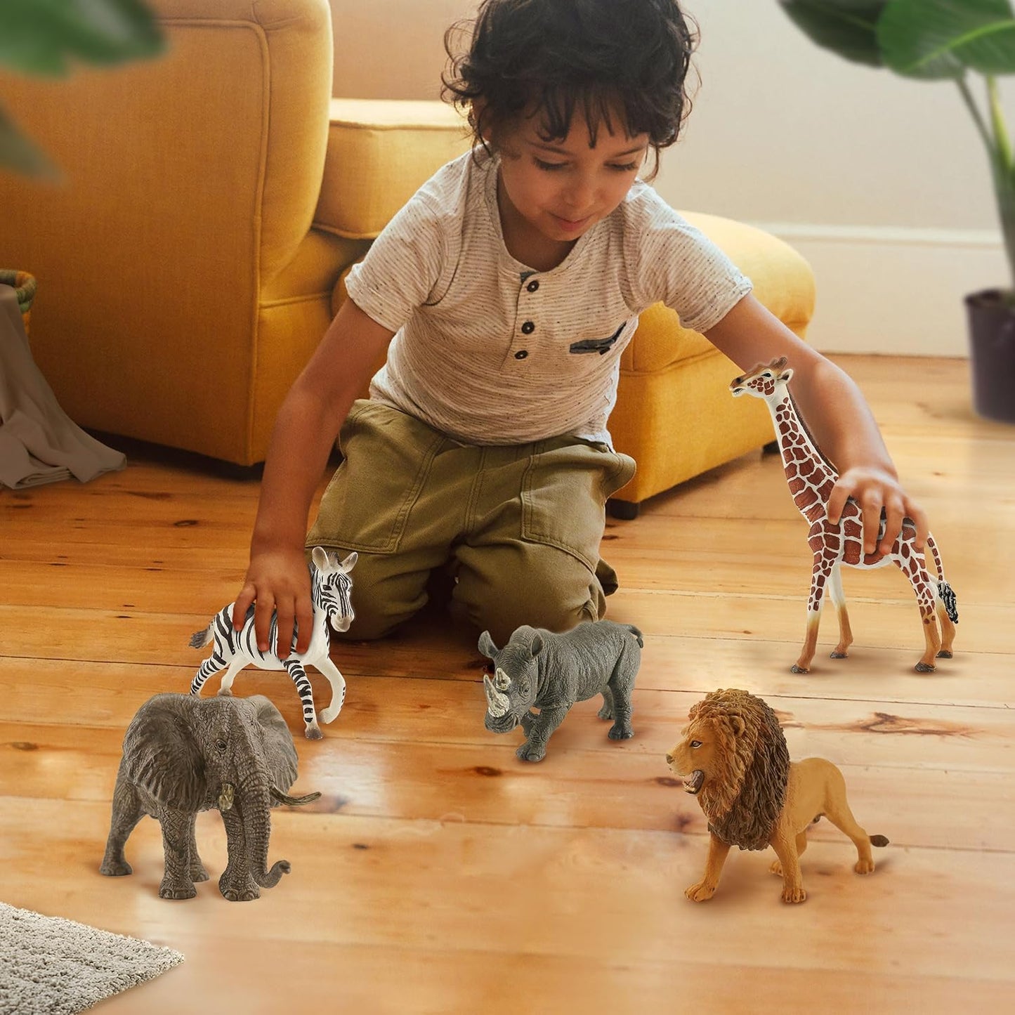 6PCS Safari Animal Figure Toys for Kids 3-5 Realistic Plastic Jungle Animal Figurines African Wildlife Learning Toys for Kids Boys Girls Toddlers