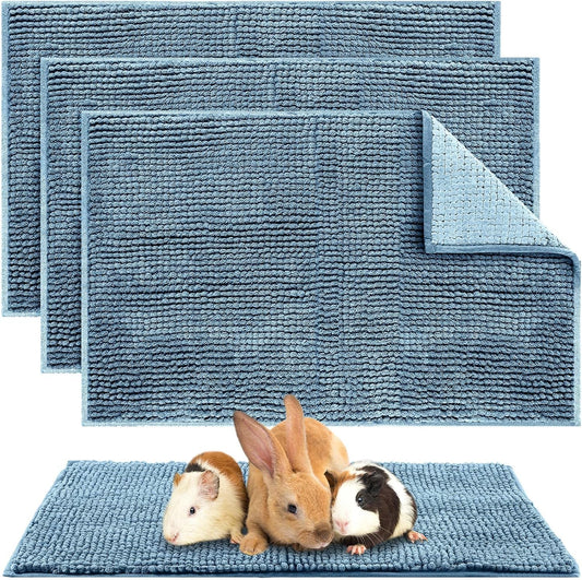 Amylove 4 Pcs Guinea Pig Cage Liner Guinea Pig Bedding Washable Fleece Pee Pads Reusable Small Animals Training Mat Small Animal Sleeping Bed for Bunny Hamster(Blue,16 x 24 Inch)