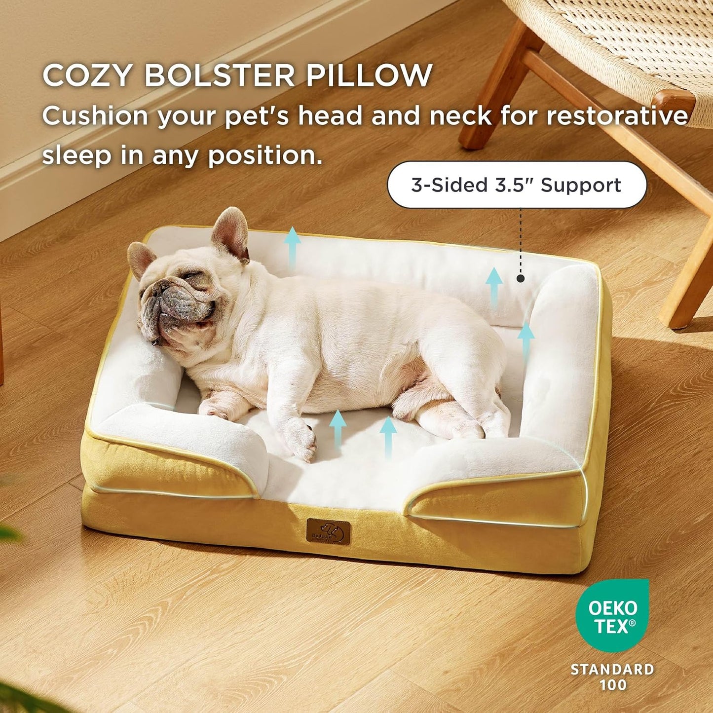 Bedsure Orthopedic Dog Bed Medium Size Dogs - Washable Medium Dog Cat Bed Waterproof, Comfort Pet Couch Sofa with Washable Removable Cover, Pets Bed with Nonskid Bottom, Spicy Mustard, 28"