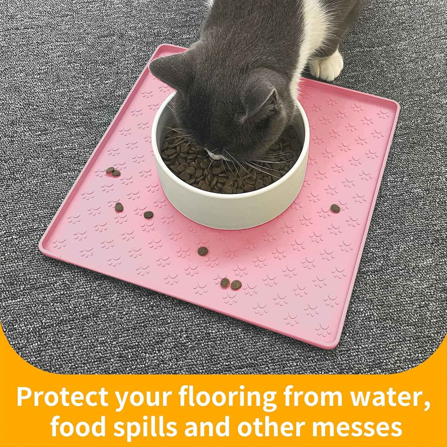 Ptlom Pet Placemat for Dog and Cat, Waterproof Non-Slip Silicone Feeding Bowl Mat Prevent Food and Water Overflow, Puppy Dish Feeder Fountain Trays Suitable for Medium and Small Pets, Pink