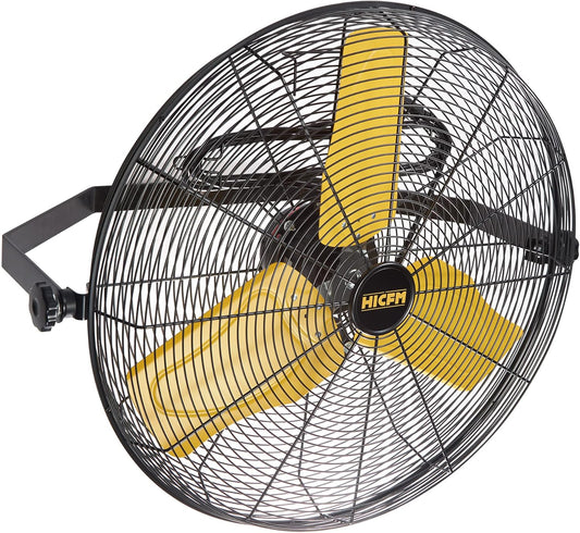 HiCFM 9100 CFM 24 inch Heavy Duty Industrial Wall Mounted Fan with TEAO Enclosure Motor, Permanent Lubricated Ball Bearing, 9 FT Cord, 180Degree Tilting, Safety Yellow Blade Wall Fan - UL Listed