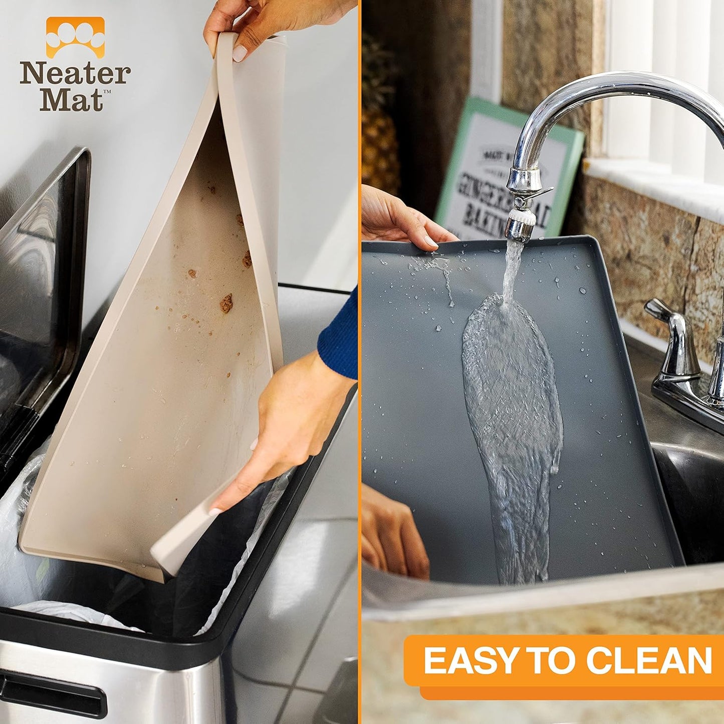 Neater Pet Brands Neater Mat Pet Mats for Food and Water, Cat & Dog Bowl Mat Waterproof Silicone, Feeding Tray, Dog Food Mats for Floors, Placemat w/Raised Edge for Under Bowls, 32" x 24", Light Blue