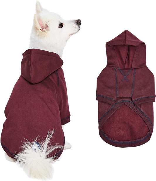 Blueberry Pet Essentials Hoodie – 20″ Cotton-Blend Sweatshirt with Hood, Burgundy Red, Machine-Washable Small-Dog Jersey