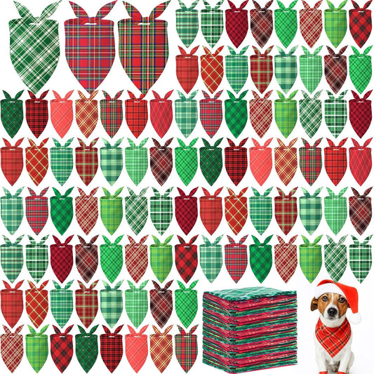 Abbylike 200 Pcs Christmas Dog Bandanas Bulk Xmas Red and Green Buffalo Plaid Bandanas for Dogs Triangle Kerchief Bibs Scarf Set for Pet Christmas Costume Photo Props Accessories Pet Shops, 25 Styles