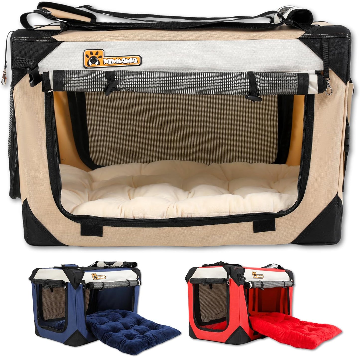 Extra Large Dog Cat Puppy Carrier 20"x13"x13" Foldable Soft Sided Travel Crate Portable Pet Kennel With Cushion Reduces Anxiety Saves Space Easy Vet Visits Secure Triple Entry Mesh Lightweight Durable